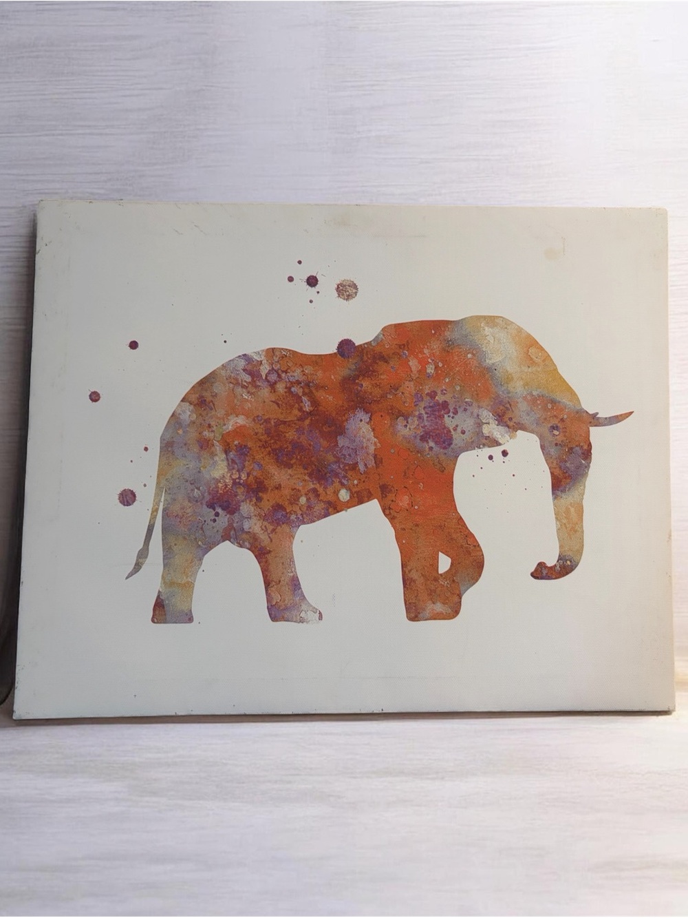 Watercolor Elephant Wall Art - Orange & Purple Silhouette